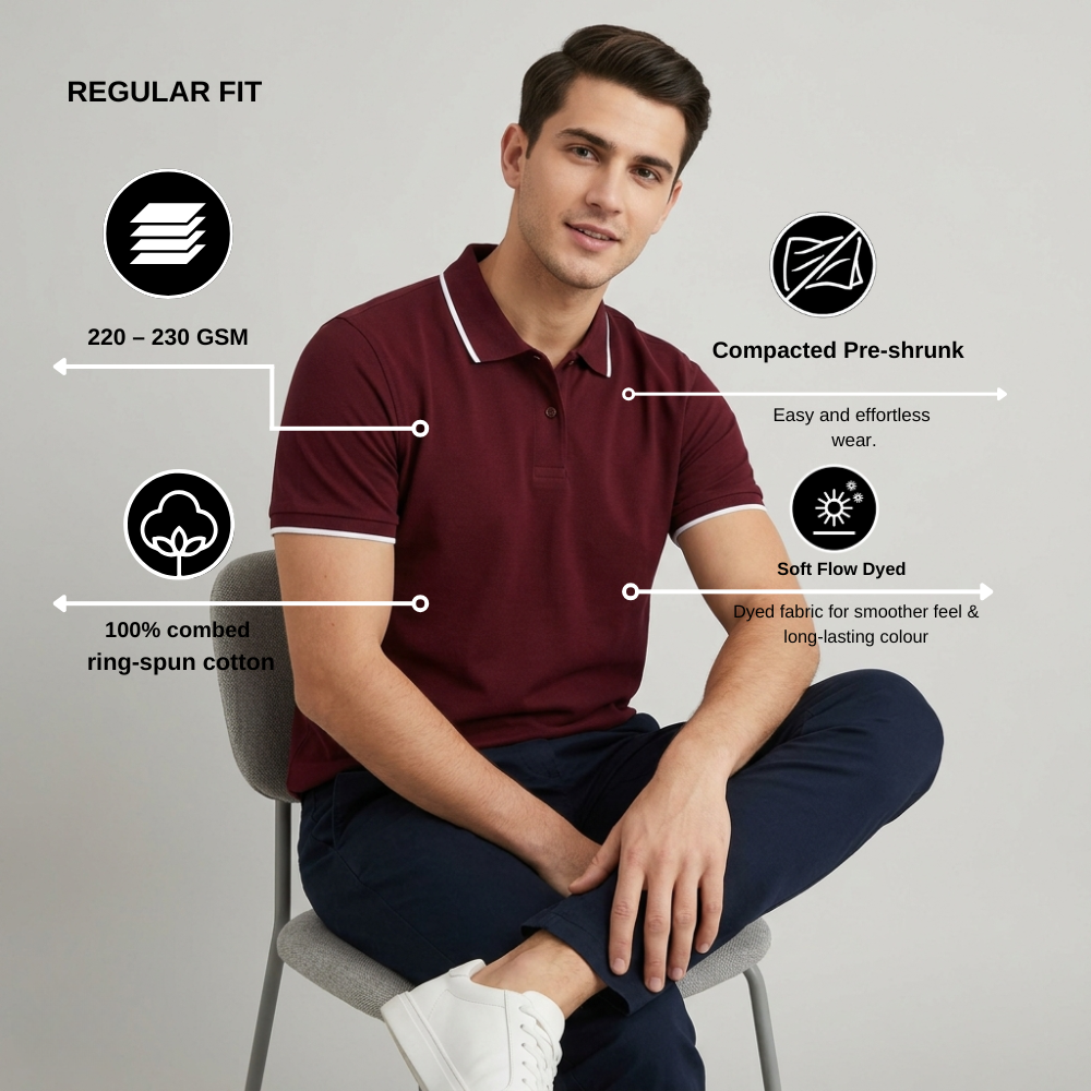 Maroon Polo T-Shirt for Men – Cotton Collar T-Shirt Regular Fit