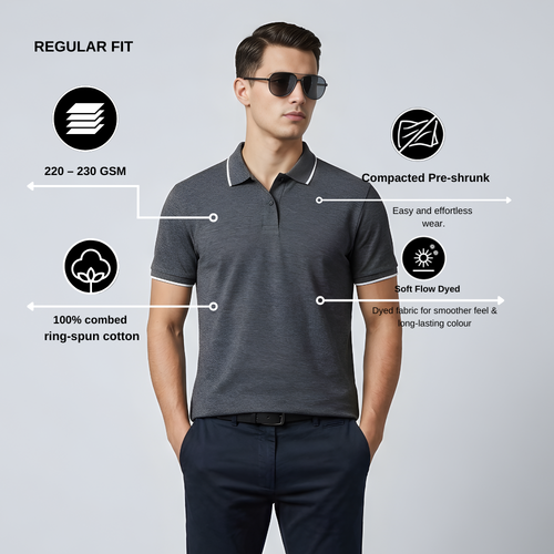 Charcoal Polo T-Shirt for Men – Cotton Collar T-Shirt Regular Fit