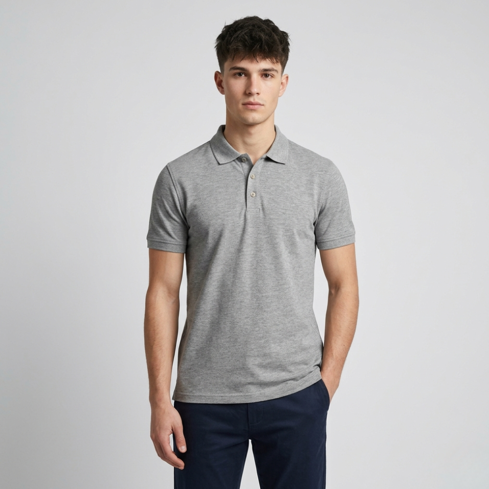 Men’s Grey Basic Polo T-Shirt – Cotton Collar Tee | Regular Fit