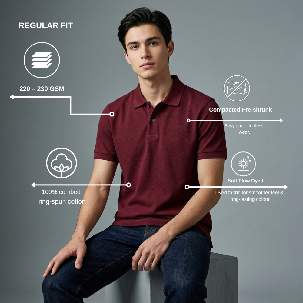 Men’s Maroon Basic Polo T-Shirt – Cotton Collar Tee | Regular Fit