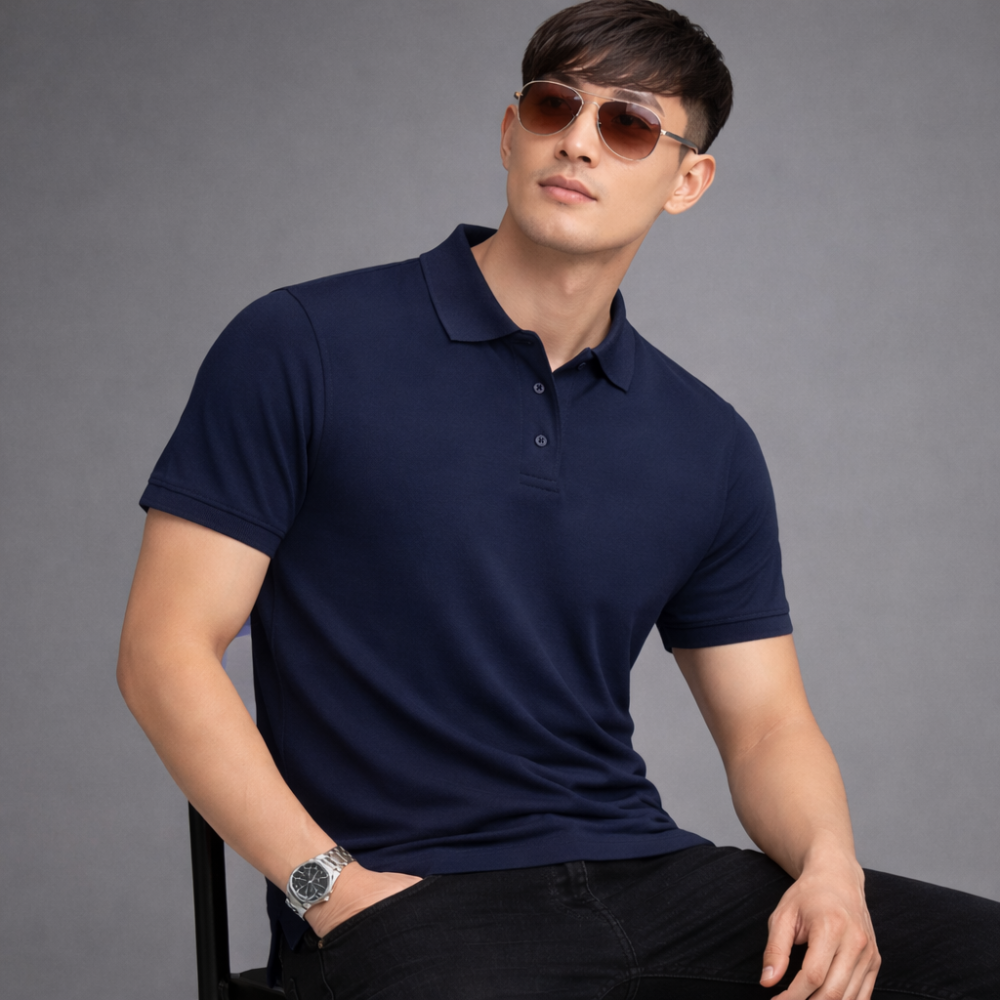 Men’s NavyBlue Basic Polo T-Shirt – Cotton Collar Tee | Regular Fit