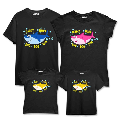 Baby Shark Theme Matching Family T-Shirts Set of 3, 4, 5 for Mom, Dad, Son & Daughter