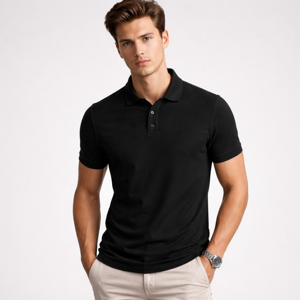 Men’s Black Basic Polo T-Shirt – Cotton Collar Tee | Regular Fit