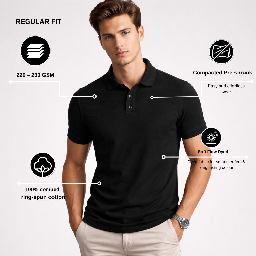 Men’s Black Basic Polo T-Shirt – Cotton Collar Tee | Regular Fit