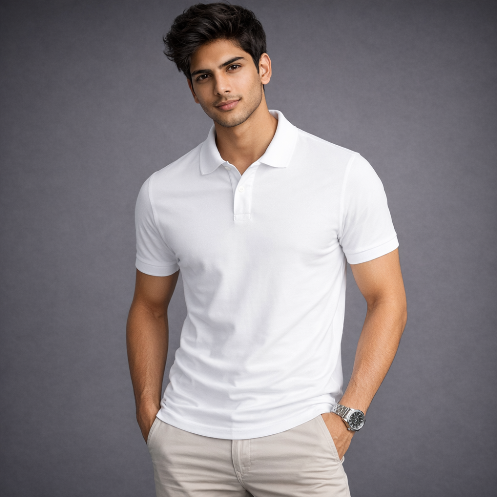 Men’s White Basic Polo T-Shirt – Cotton Collar Tee | Regular Fit