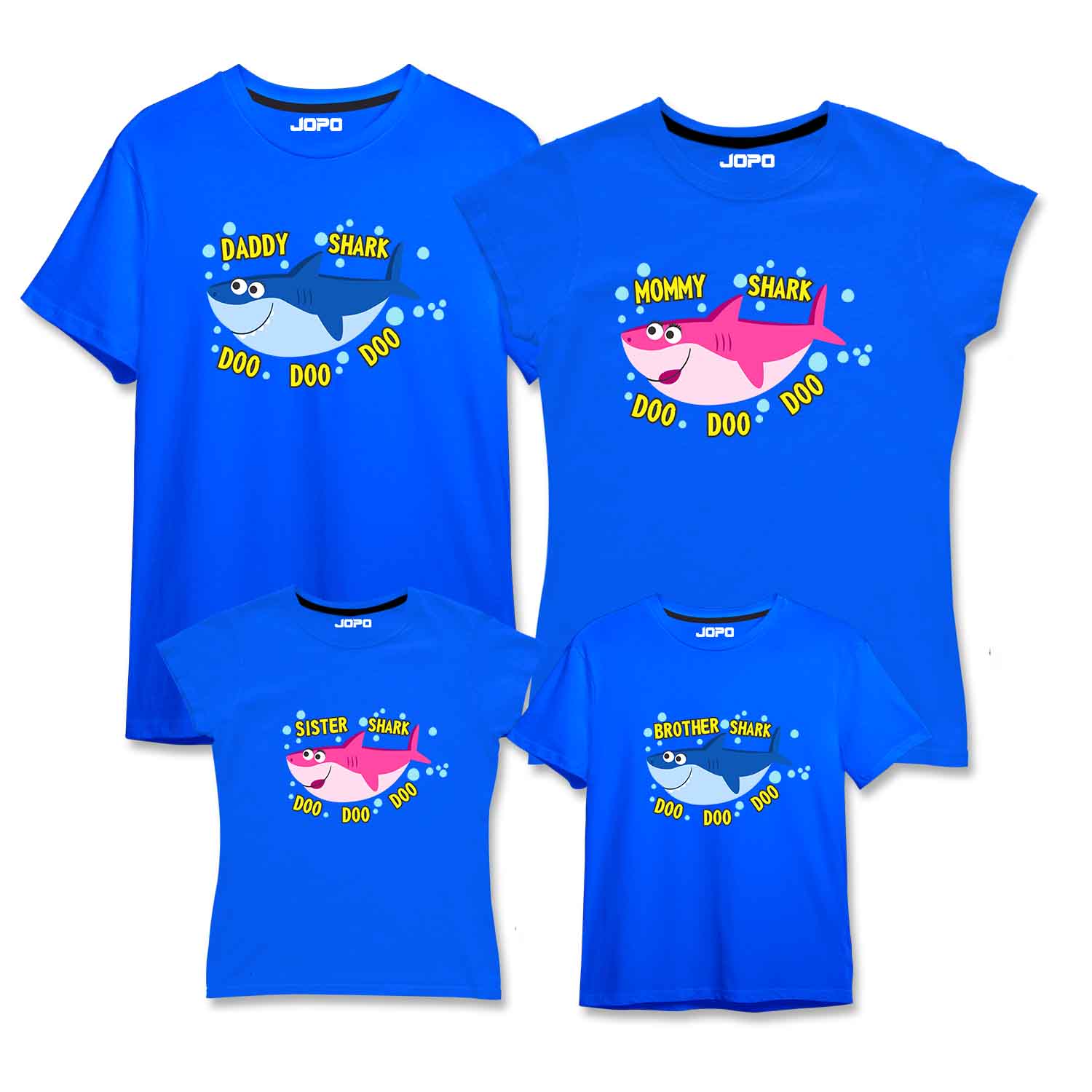 Baby Shark Theme Matching Family T-Shirts Set of 3, 4, 5 for Mom, Dad, Son & Daughter