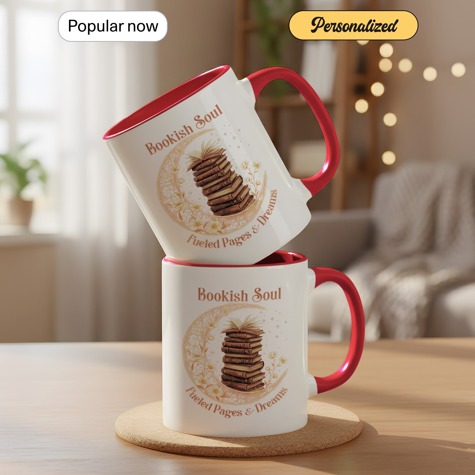 Bookish Soul Mug – Stacked Books Coffee Cup – Literary Aesthetic Gift – Reader Mug 11oz 15oz Ringer | Muug 140