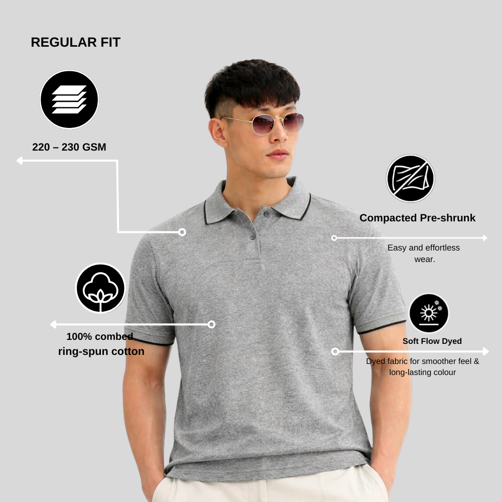Grey Polo T-Shirt for Men – Cotton Collar T-Shirt Regular Fit