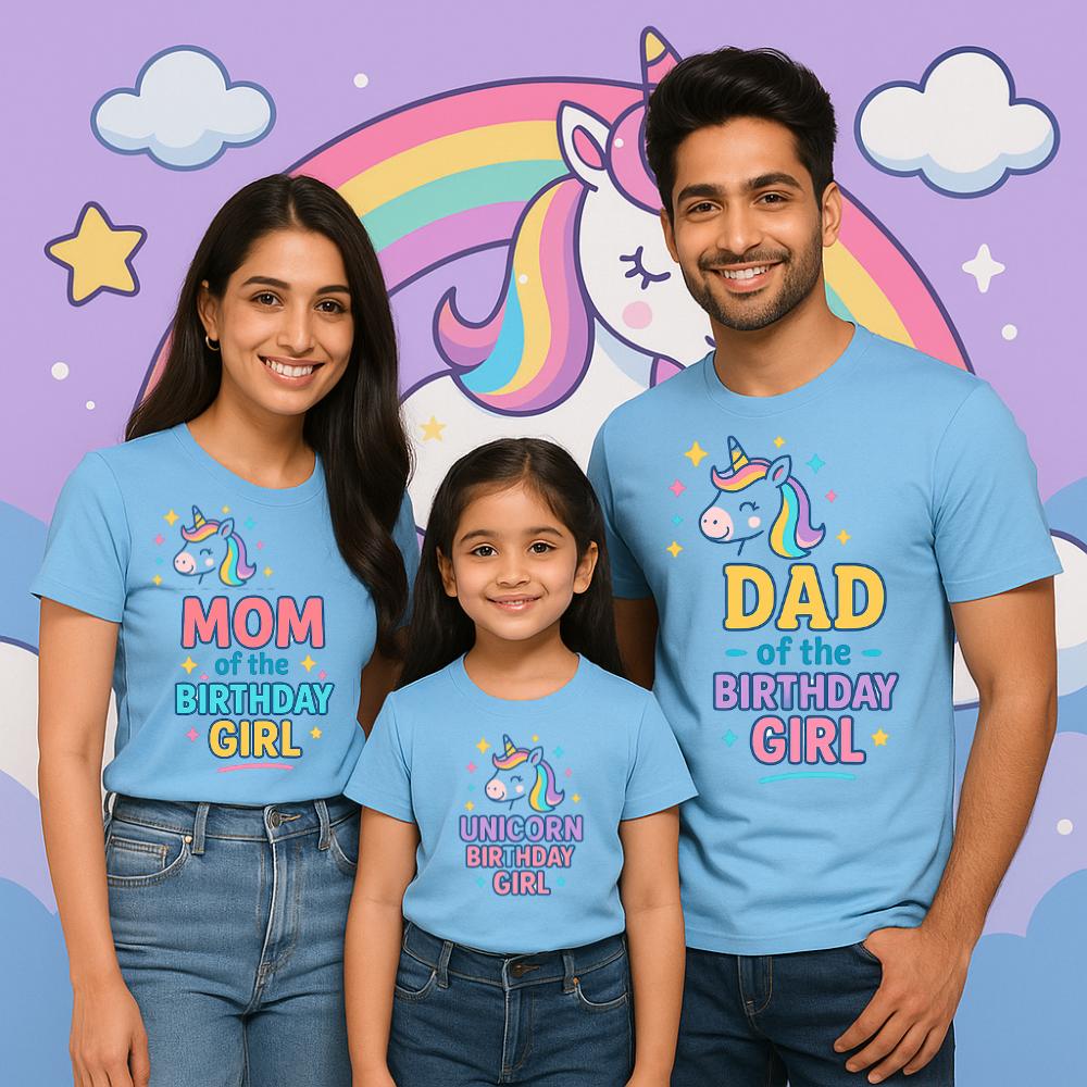 🦄 Rainbow Dreams – Matching Unicorn Birthday T-Shirts