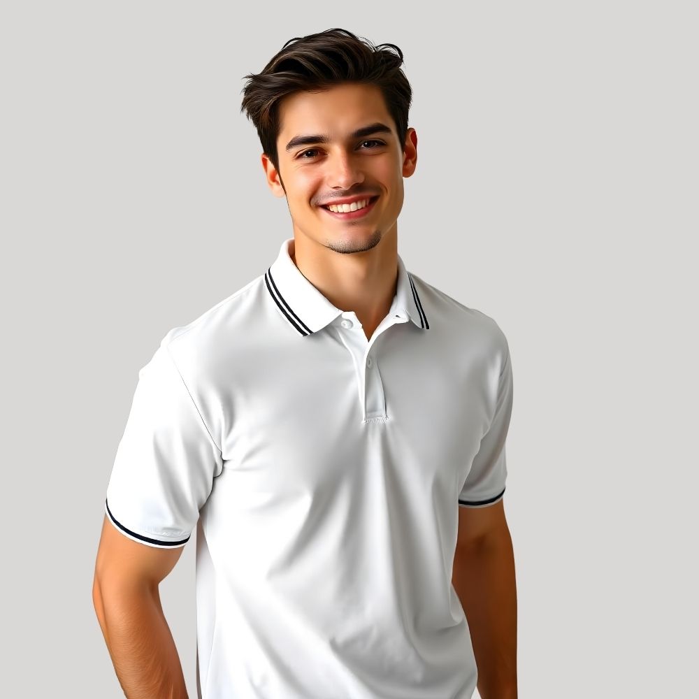 Double Tipping Collar Polo T-Shirt for Men – Cotton Regular Fit - White