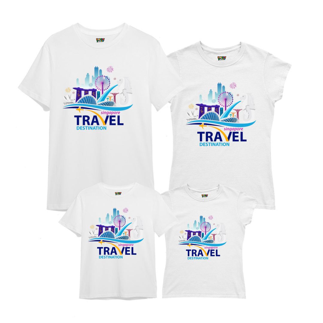 Family Matching T-shirts Printed as "Singapore Travel Destination"