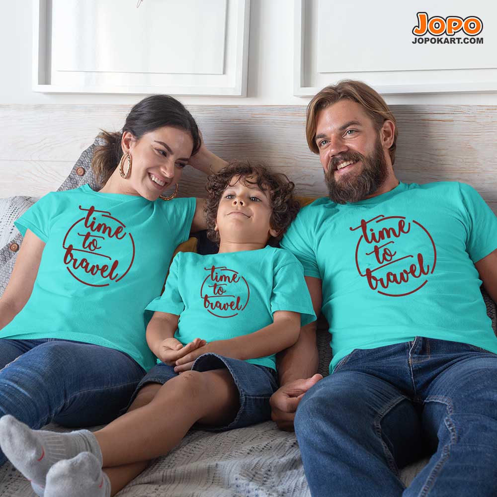 Time To Travel Matching Vacation Family T-Shirts Set of 3 and 4 for Mom, Dad, Son, and Daughter