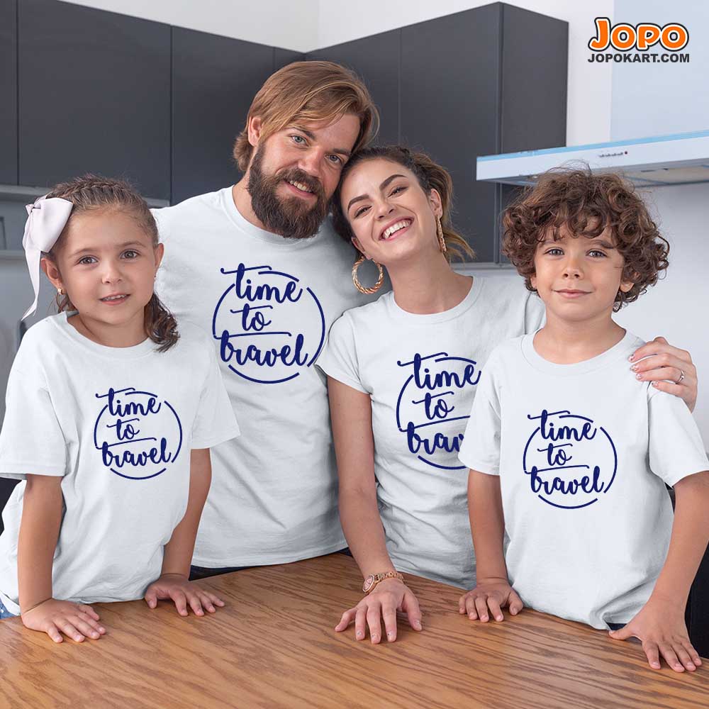 Time To Travel Matching Vacation Family T-Shirts Set of 3 and 4 for Mom, Dad, Son, and Daughter