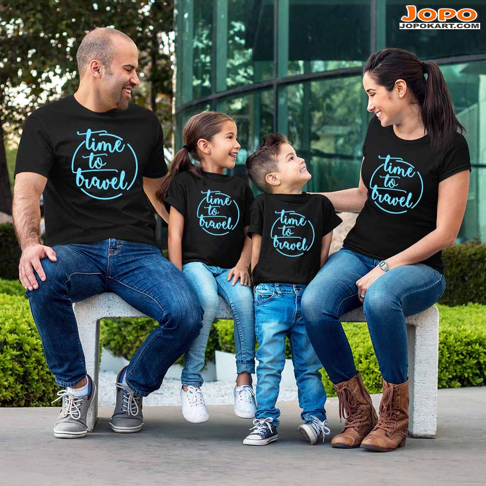 Time To Travel Matching Vacation Family T-Shirts Set of 3 and 4 for Mom, Dad, Son, and Daughter