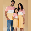 Pastel Peach-White-Beige Color Block Family Matching Combo Set