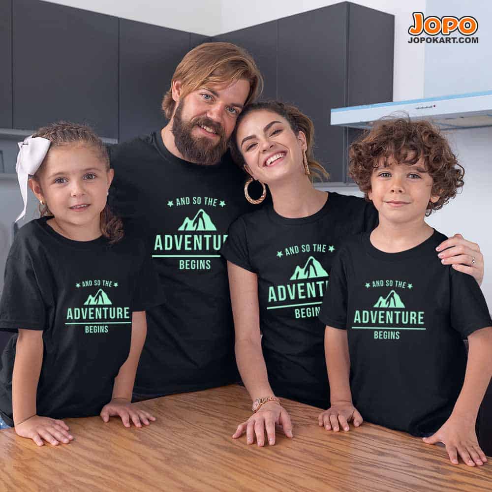 Adventure Begin Family T-Shirts Set of 3 & 4 for Mom, Dad, Daughter & Son
