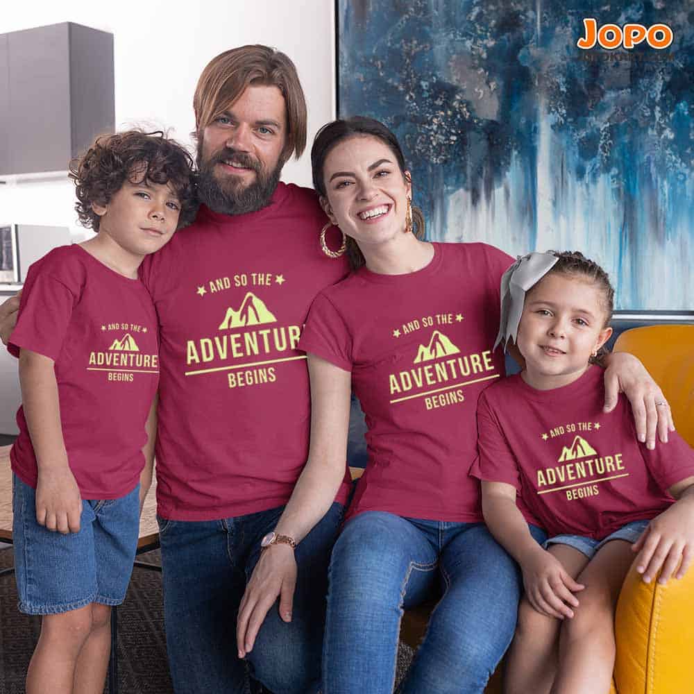Adventure Begin Family T-Shirts Set of 3 & 4 for Mom, Dad, Daughter & Son