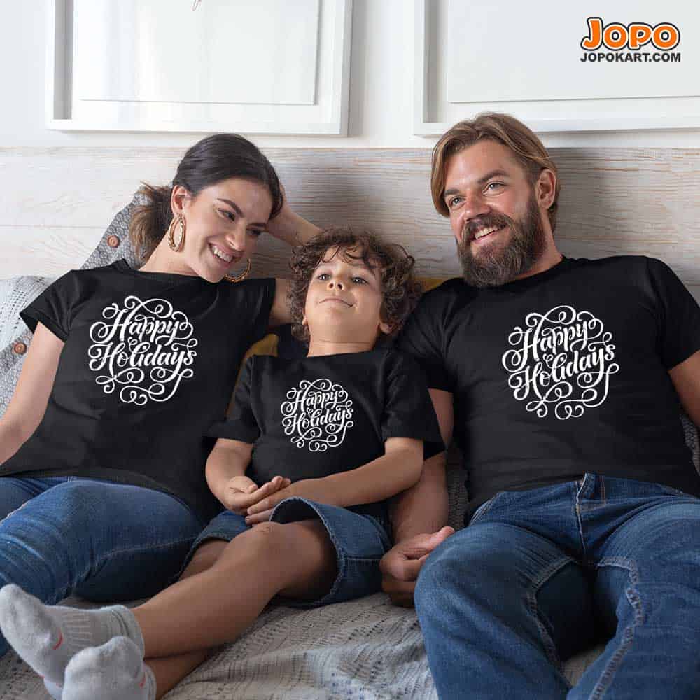 Happy Holidays Vacation Family T-Shirts Set of 3, 4 and 5 for Mom, Dad, Daughter and Son