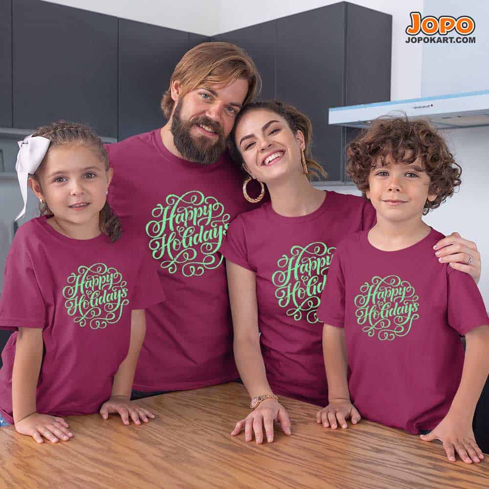 Happy Holidays Vacation Family T-Shirts Set of 3, 4 and 5 for Mom, Dad, Daughter and Son
