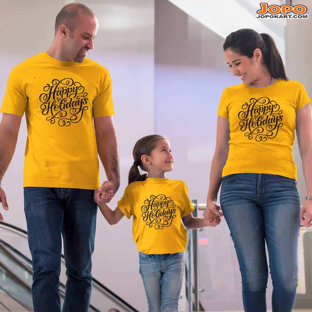 Happy Holidays Vacation Family T-Shirts Set of 3, 4 and 5 for Mom, Dad, Daughter and Son