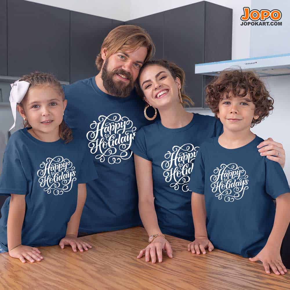 Happy Holidays Vacation Family T-Shirts Set of 3, 4 and 5 for Mom, Dad, Daughter and Son