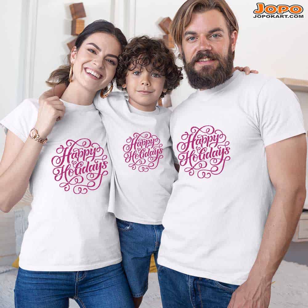 Happy Holidays Vacation Family T-Shirts Set of 3, 4 and 5 for Mom, Dad, Daughter and Son