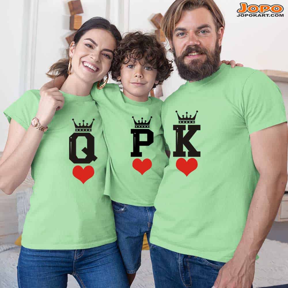 King K Queen Q Prince P Family T-Shirts Set of 3 for Mom, Dad, Son and Daughter