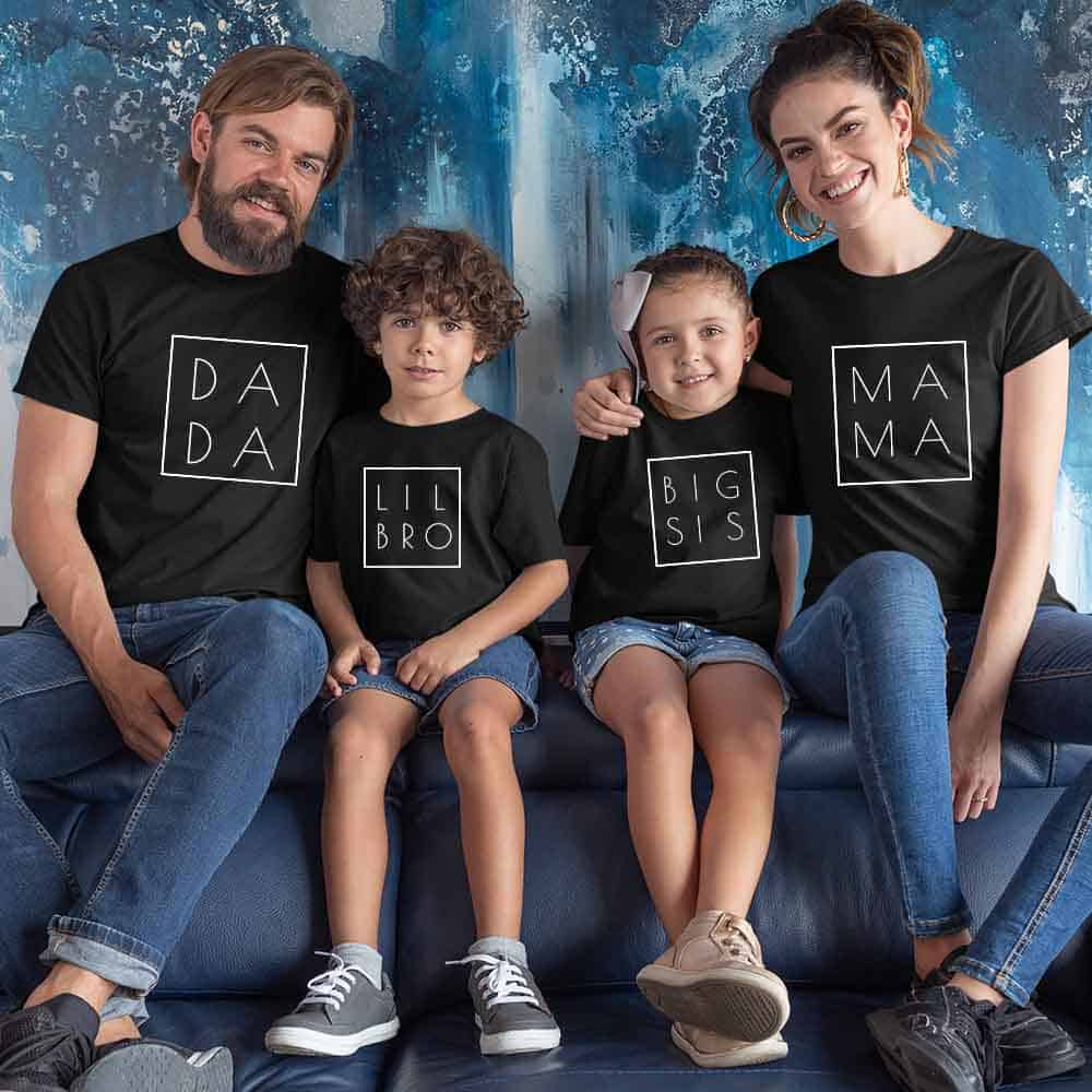 Mama Dada Little Bro Sis & Big Bro Sis Matching Family T-Shirts Set of 3 & 4