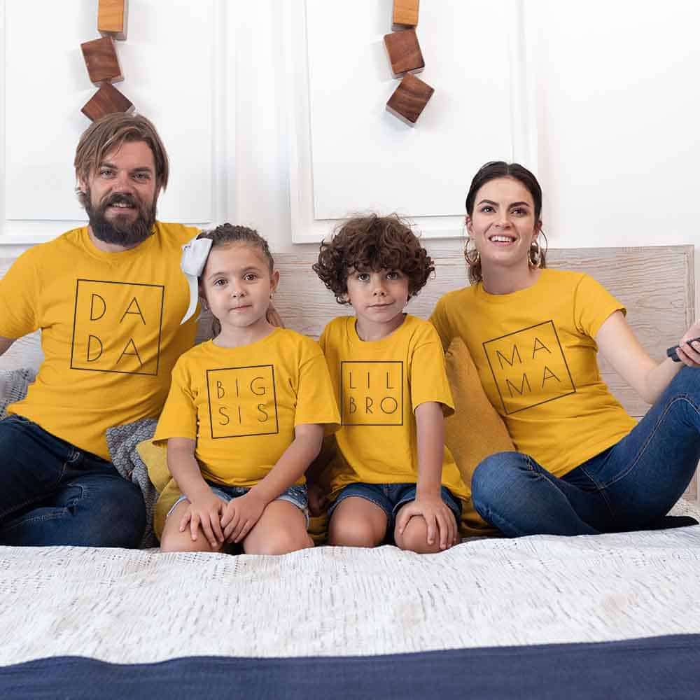 Mama Dada Little Bro Sis & Big Bro Sis Matching Family T-Shirts Set of 3 & 4