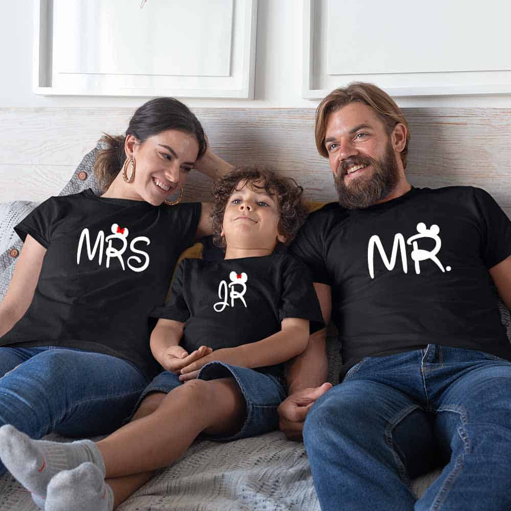 Mr Mrs Jr Matching Family T-Shirts Set of 3 for Son, Mom and Dad