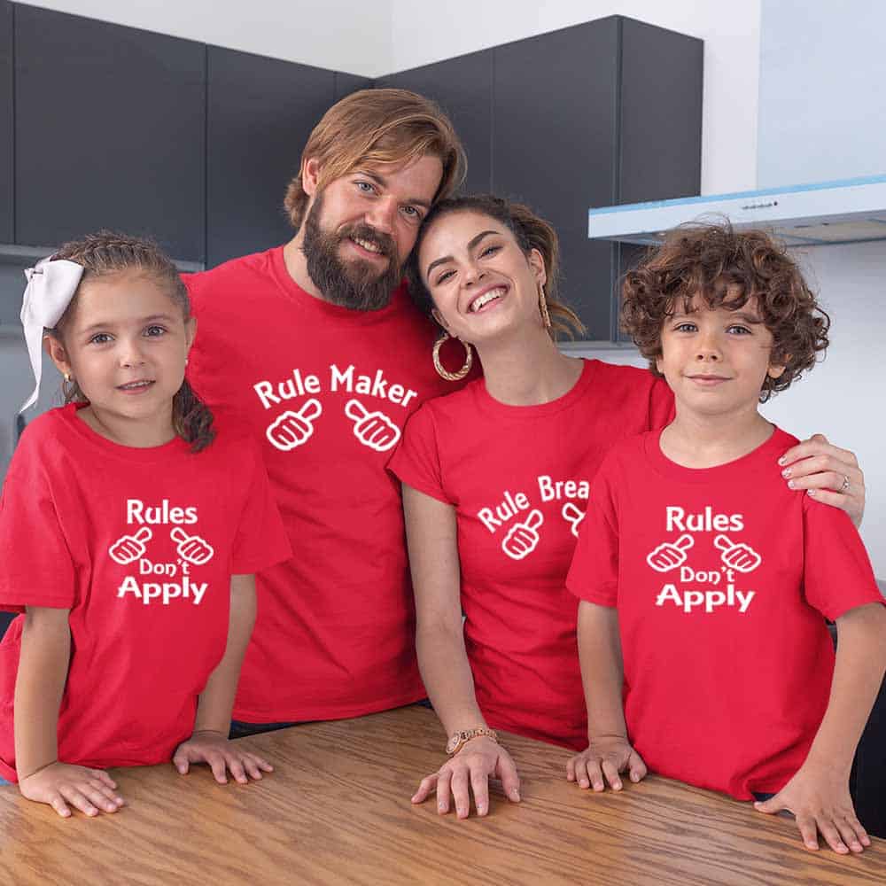Rule Maker Breaker Rules Don't Apply Matching Family T-Shirts Set of 3 and 4 for Mom, Dad, Son and Daughter