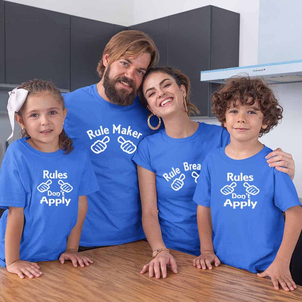 Rule Maker Breaker Rules Don't Apply Matching Family T-Shirts Set of 3 and 4 for Mom, Dad, Son and Daughter