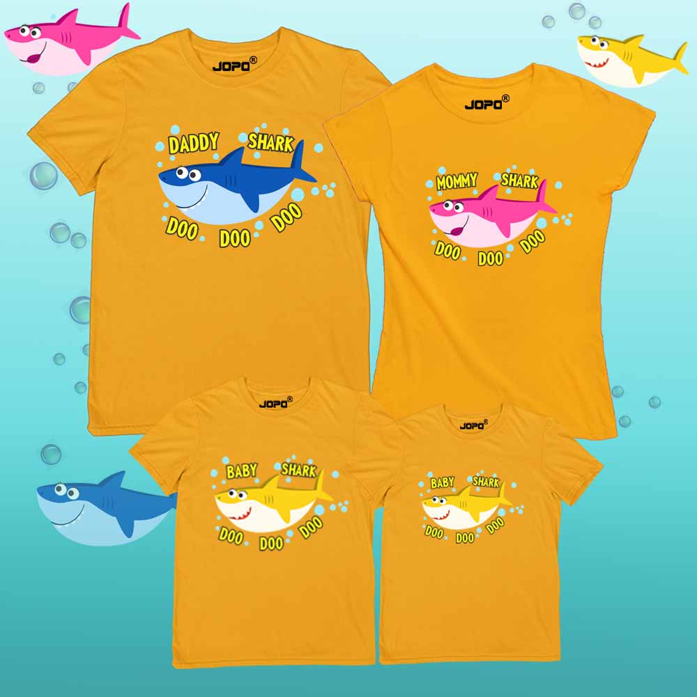 Baby Shark Theme Matching Family T-Shirts Set of 3, 4, 5 for Mom, Dad, Son & Daughter