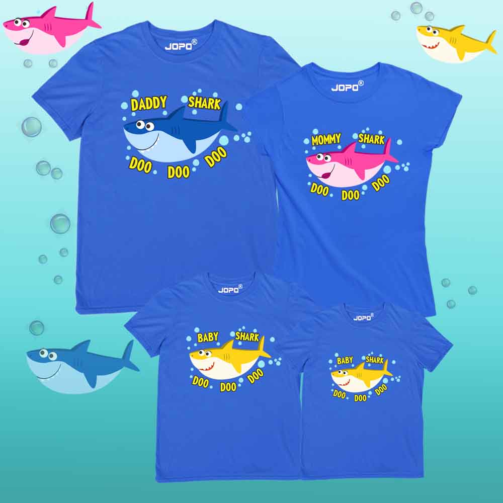 Baby Shark Theme Matching Family T-Shirts Set of 3, 4, 5 for Mom, Dad, Son & Daughter