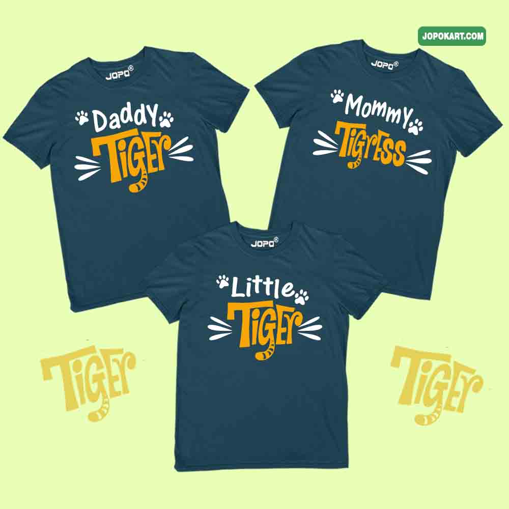 Tiger Family Matching T-Shirts Set of 3 for Son, Mom, Daughter & Dad