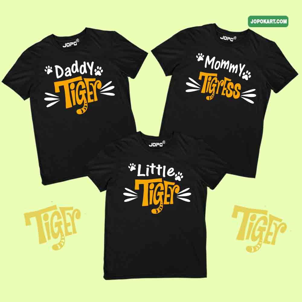 Tiger Family Matching T-Shirts Set of 3 for Son, Mom, Daughter & Dad