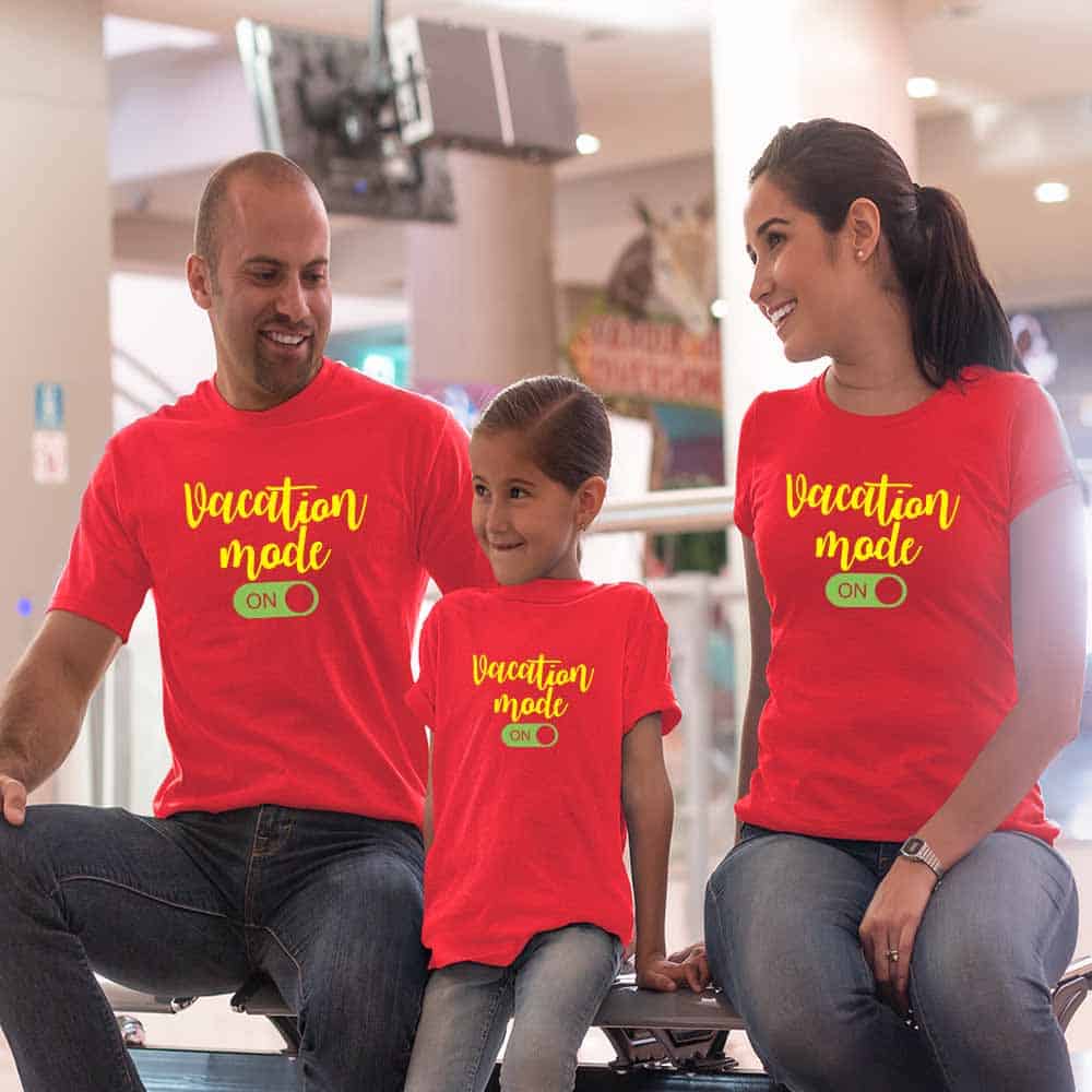 Vacation Mode On Family T-Shirts Set of 3 & 4 for Son, Mom, Dad & Daughter